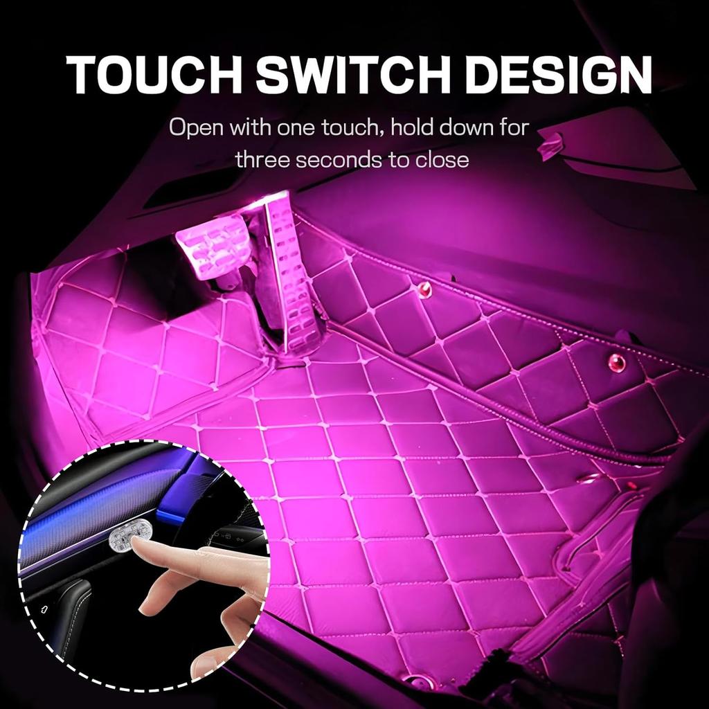 4 PCS Car LED Lights Interior Wireless, Super Bright 7 Colors Auto Interior Ambient Light With 6 Bright LED Lamp Beads, Portable USB Rechargeable Car