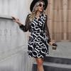 YYFS Women's Fashion Summer Letter Pattern Print Long Sleeve V-Neck Casual Dresses
