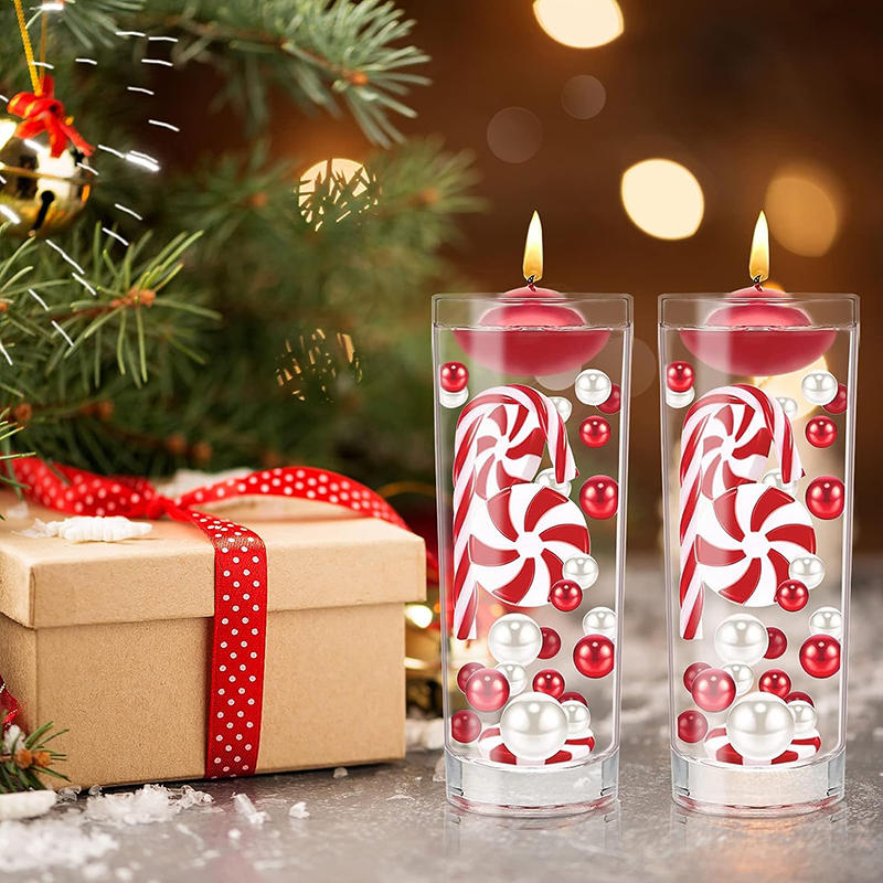 Christmas Vase Filler Beads White and Red Candy Cane Pearl Beads Acrylic Christmas Vase Filler Christmas Floating Pearls Filler