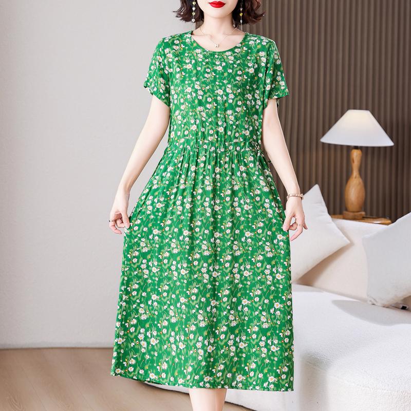 Plus Size Elegant Long Dresses for Women Loose Short Sleeve Vintage Dress Female