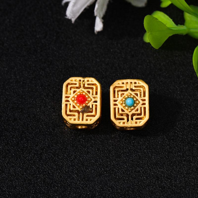 Древние золотые ажурные разделительные бусины с инкрустированными синими бусинами