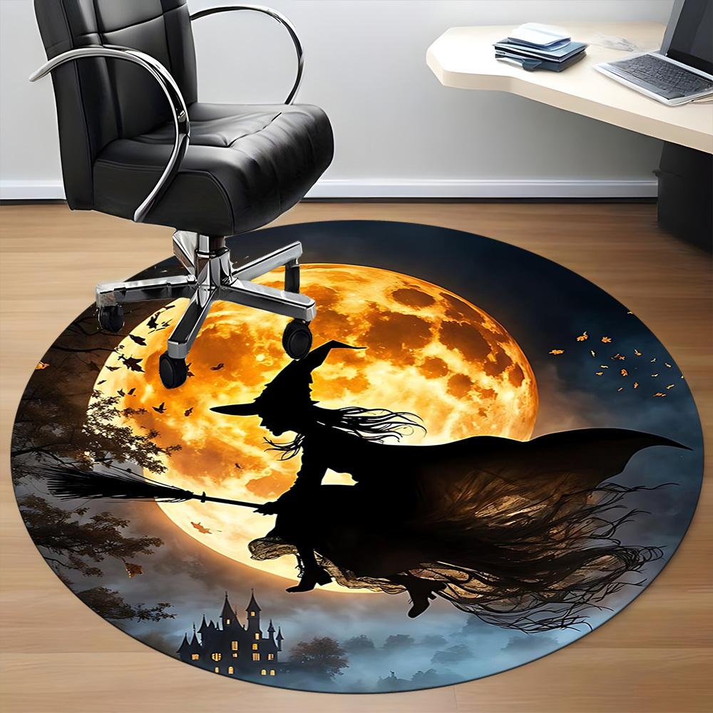 1PCMoon Witch Office Round Area Rug, Mat Suitable For Office, Under Office Chairs Bedroom Living Room Home Decor, Room Deco
