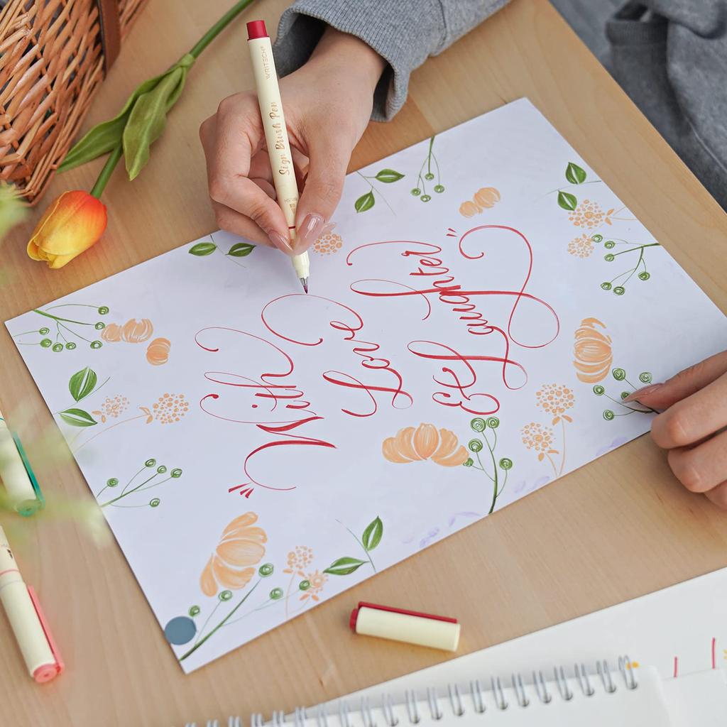 WRITECH Arts Sign Brush Brush Pen Tip Felt Ink Color 12 Assorted Pastel Perfect for and Calligraphy Pen, Marker, Tip, Water-Based Pen, Colors,