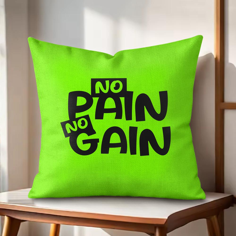 No Pain No Gain Cushion Cover Natural Linen Organic Fabric DoubleSided Printing Couch Pillow Covers Home Decor
