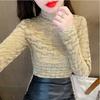 High Neck Thin Lace Base Shirt Women's Long Sleeved Mesh Top Trendy