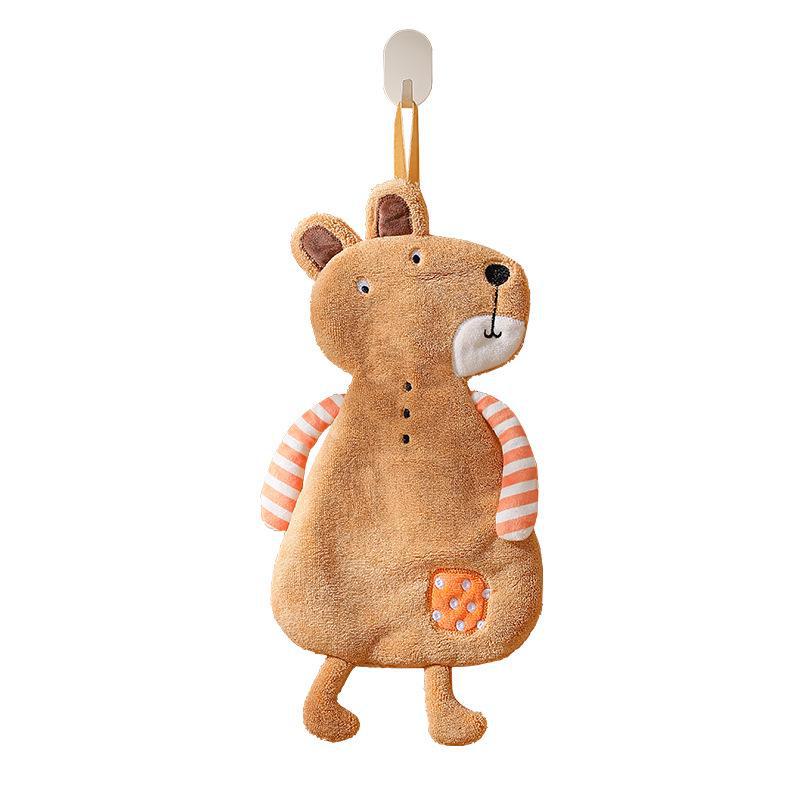 Полотенце для рук из кораллового флиса с изображением мультяшных животных – впитывающее, вышитое квадратное для ванной и кухни