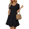 Женское летнее мини-платье с V-образным вырезом, короткими рукавами и свободным подолом, однотонное