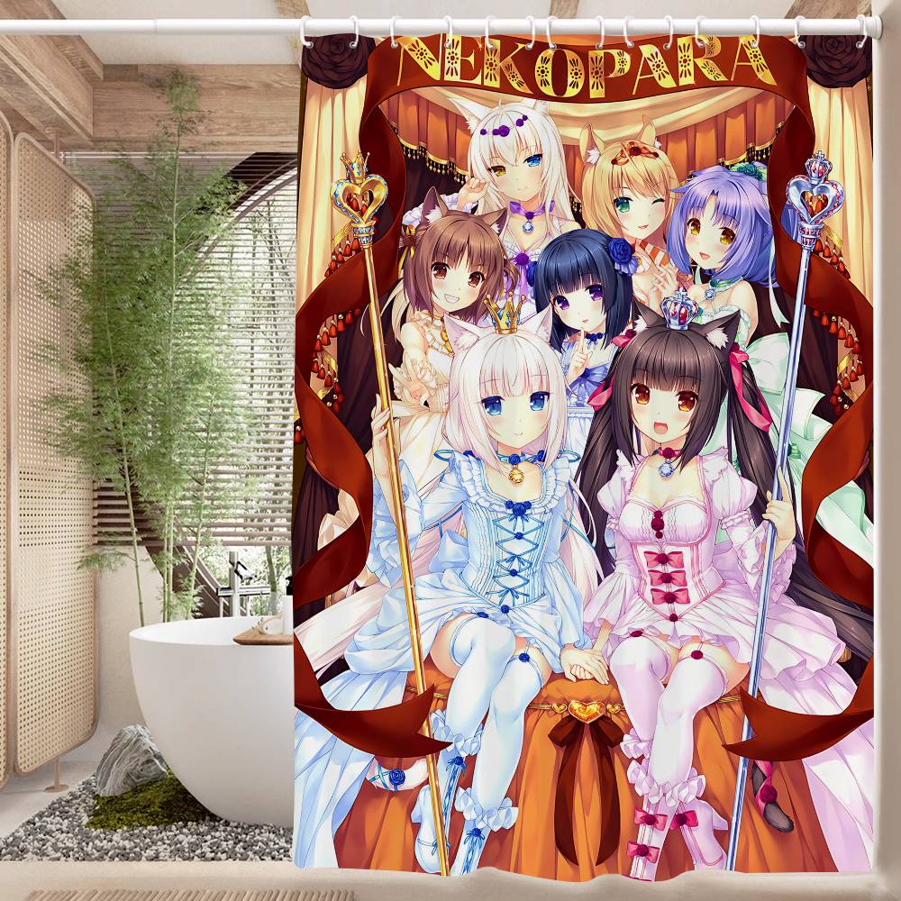 Nekopara Неко Аниме Паттерн Занавеска для Ванной Душевая Занавеска Водонепроницаемая с 12 Крючками Домашний Декор