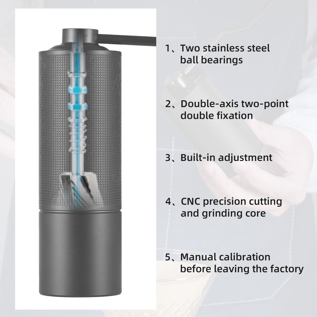 Ручная кофемолка с эргономичной деревянной рукояткой, 5-ти сердечниковыми коническими жерновами из нержавеющей стали, 24 передачи