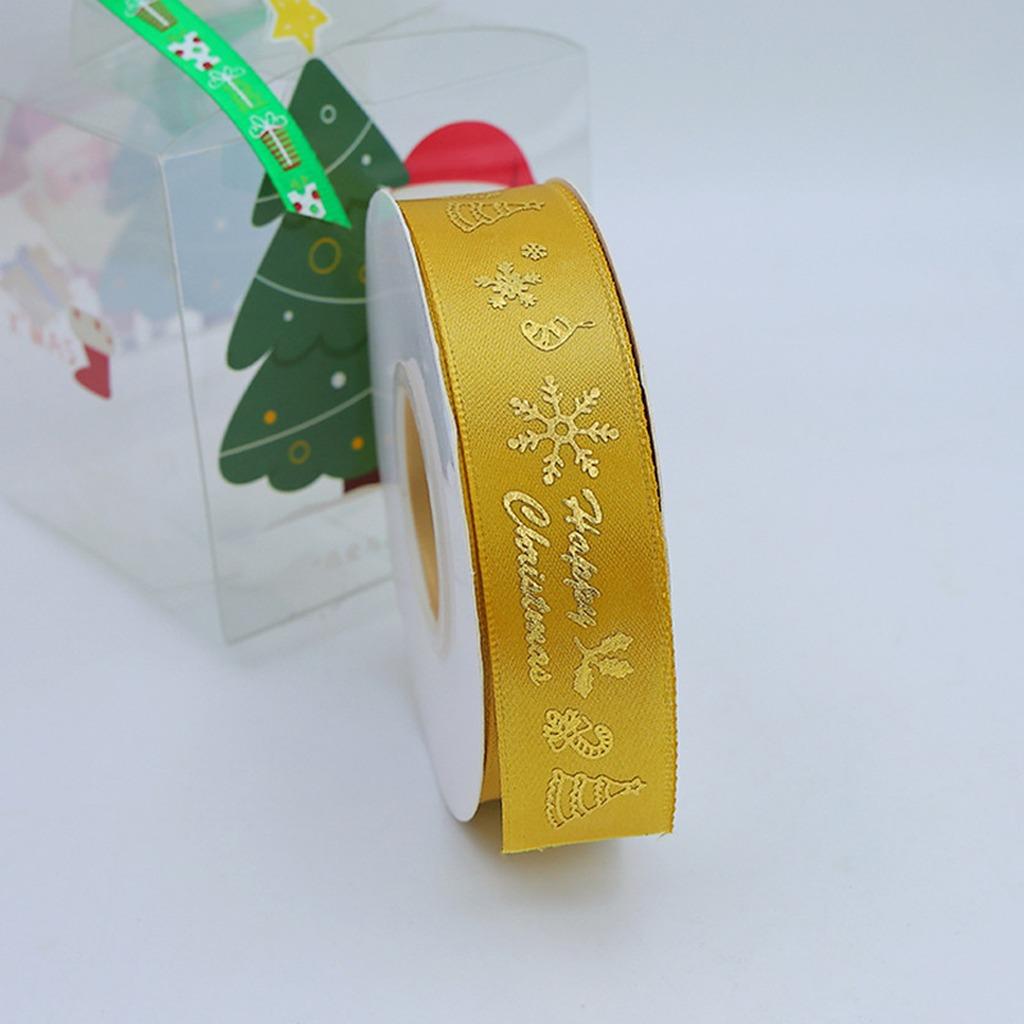 Holiday Decoration Ribbon Smooth Polyester Satin Ribbon Gold Foil Printed Ribbon Multiple Colors For Christmas Gift Decoration