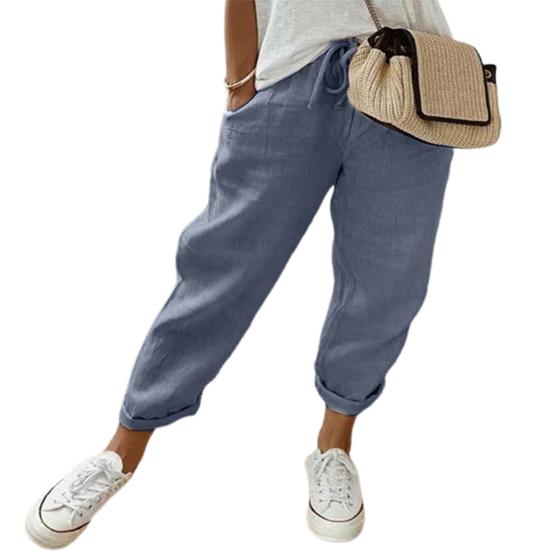 Женские повседневные брюки, однотонные свободные длинные брюки, эластичный пояс, регулируемые брюки на шнурке с карманами