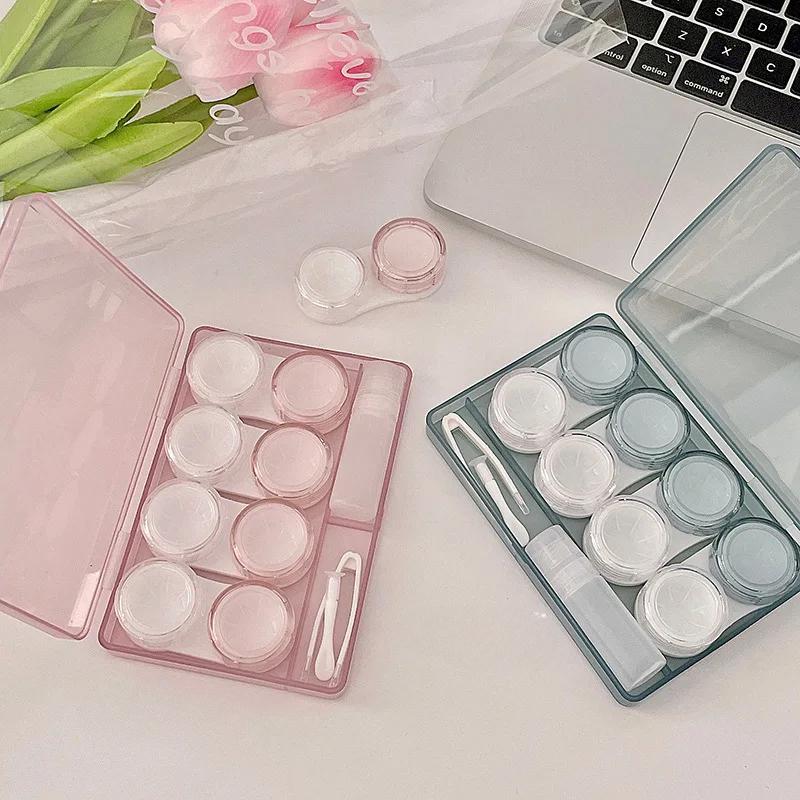 Blossom Cherry Powder Contact Lens Case Blue Cosmetic Lens Container Portable Travel Set Spectacle Case Storage Lens
