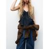Za2025 Spring New Women clothes Backless Wave Wide Swing V-neck Fine Sling Denim Top 8197064