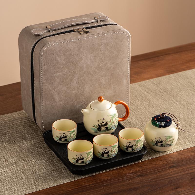 Гочао Открытая Пленка Жуская Печь Панда Кунг-фу Дорожный Чайный Набор Чайник Чайная Чашка Высококлассная Подарочная Коробка Подарок для Компаньона по Бизнесу