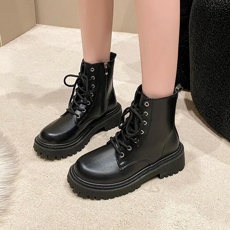 Fashion European American Leopard Print Short Boots 2024 Autumn Winter British Style Thick Soled Short Tube Motorcycle Boots for Women