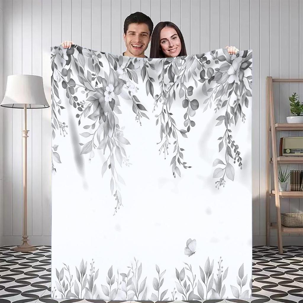 1pc Leaf and flower patterned blanket polyester fabric machine washable suitable for bedroom and living room décor