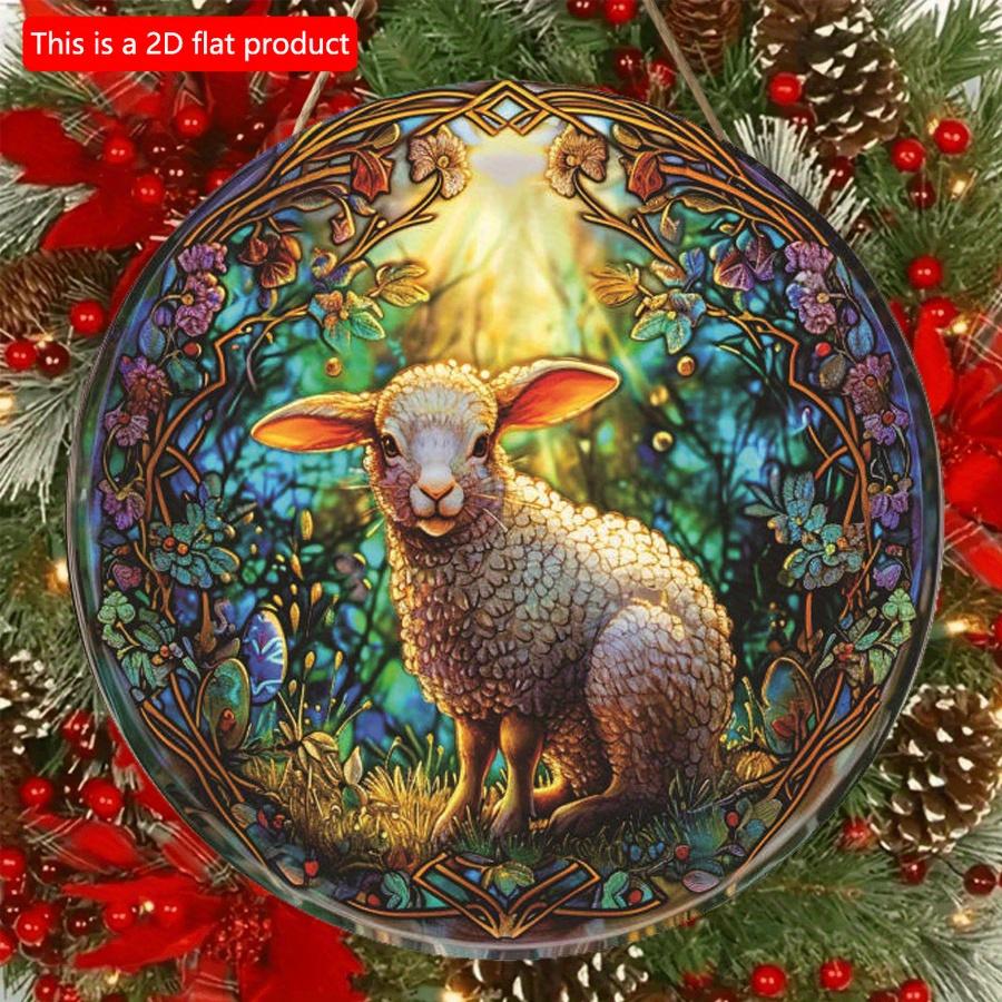 2D Flat 20cm Sheep Flowers Wooden Wall Hanging Decor - Green Universal Holiday Wooden Pendant, Home Decoration, Welcome Sign Party Decor, Wood Crafted