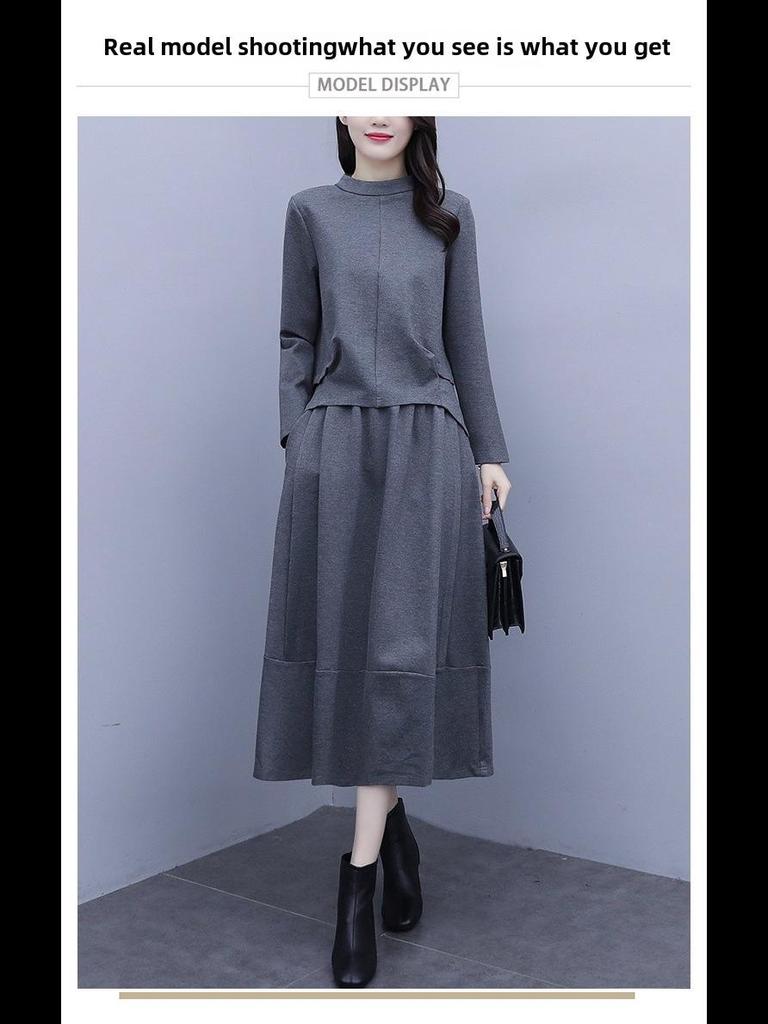 Женское платье-двойка больших размеров с длинными рукавами - коллекция осень/зима 2020, стильная повседневная мода для полных людей с небольшим весом.
