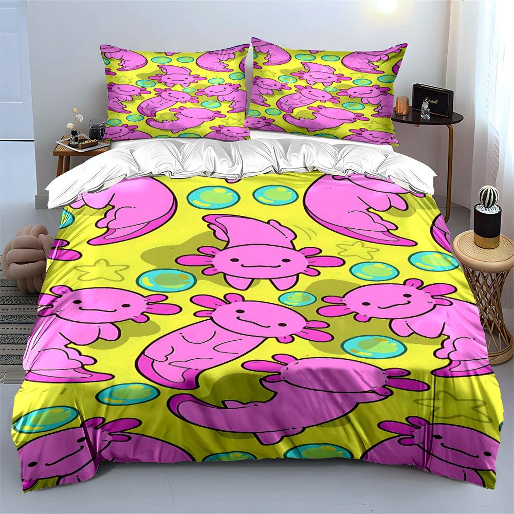 Pink axolotls with bubbles. Bedding sets Duvet cover sets Duvet covers Pillowcases(1 * Duvet Cover 2 * Pillowcases without duvet insert)