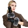 Women's Fox Fur Gloves, Sheepskin With Winter Fleece For Warmth Outdoor Driving Thin Women's Touch Screen Leather Gloves Women's