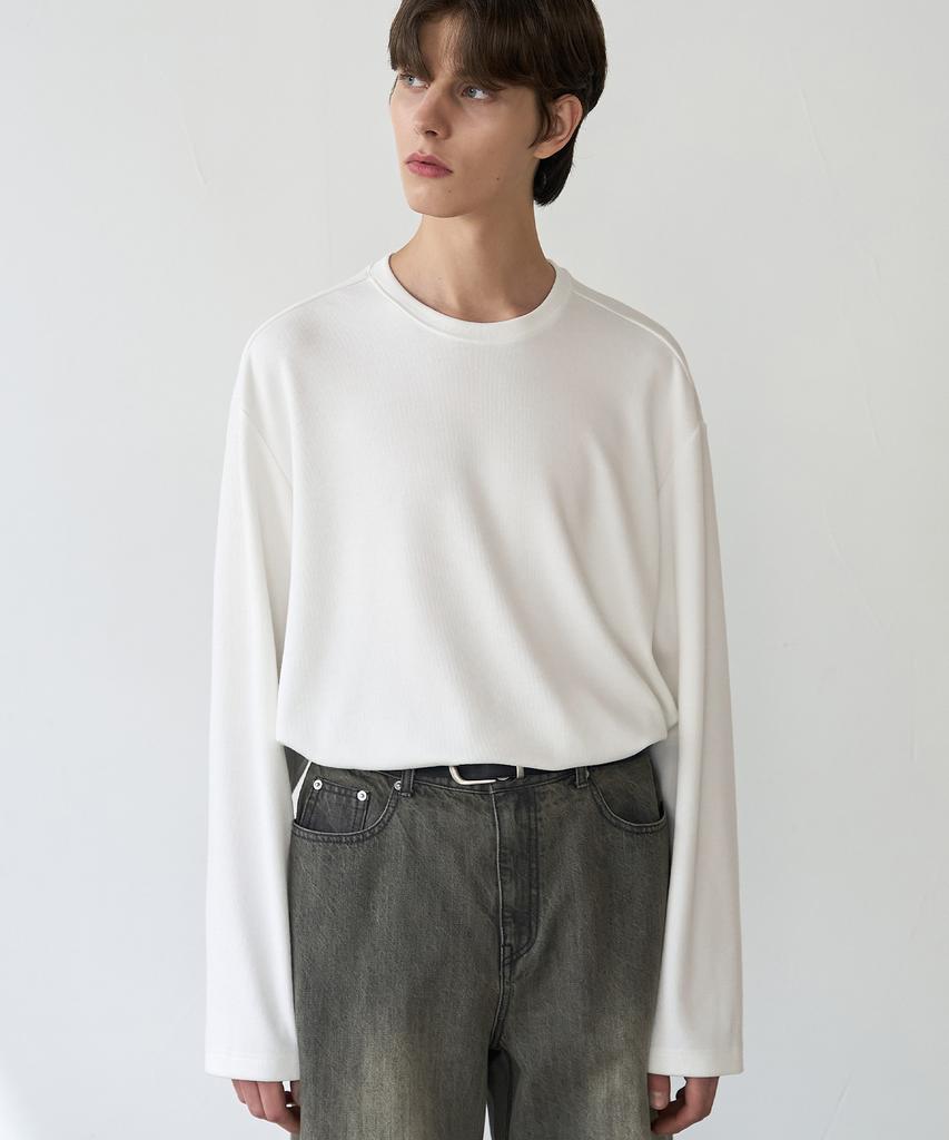 DRAW FIT Round Neck Knit T-Shirt [White]