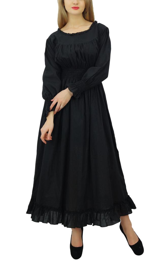 Bimba Women's Cotton Smocked Waist Long Casual Maxi Dress