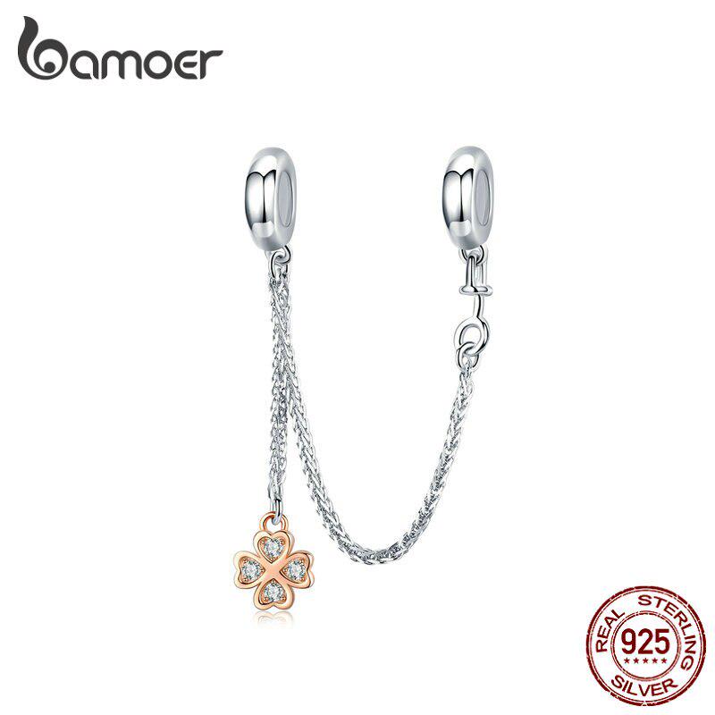 BAMOER 925 Stelring Silver Защитная цепочка Kitty Cat Четырехлистный клевер Подвеска подходит для оригинального браслета Ювелирные изделия