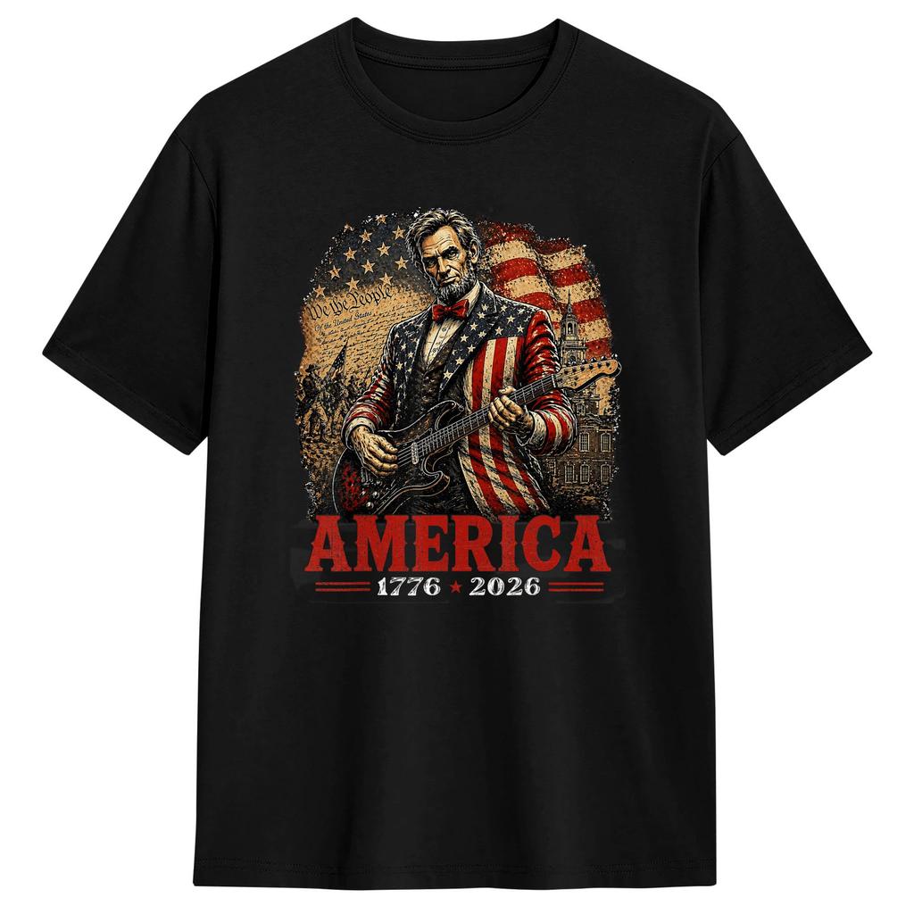 Harajuku T Shirt 250th Abraham Lincoln Abe Lincoln Playing Guitar Cotton Tshirts Novelty Tee Shirt For Unisexs Short Sleeve Tops