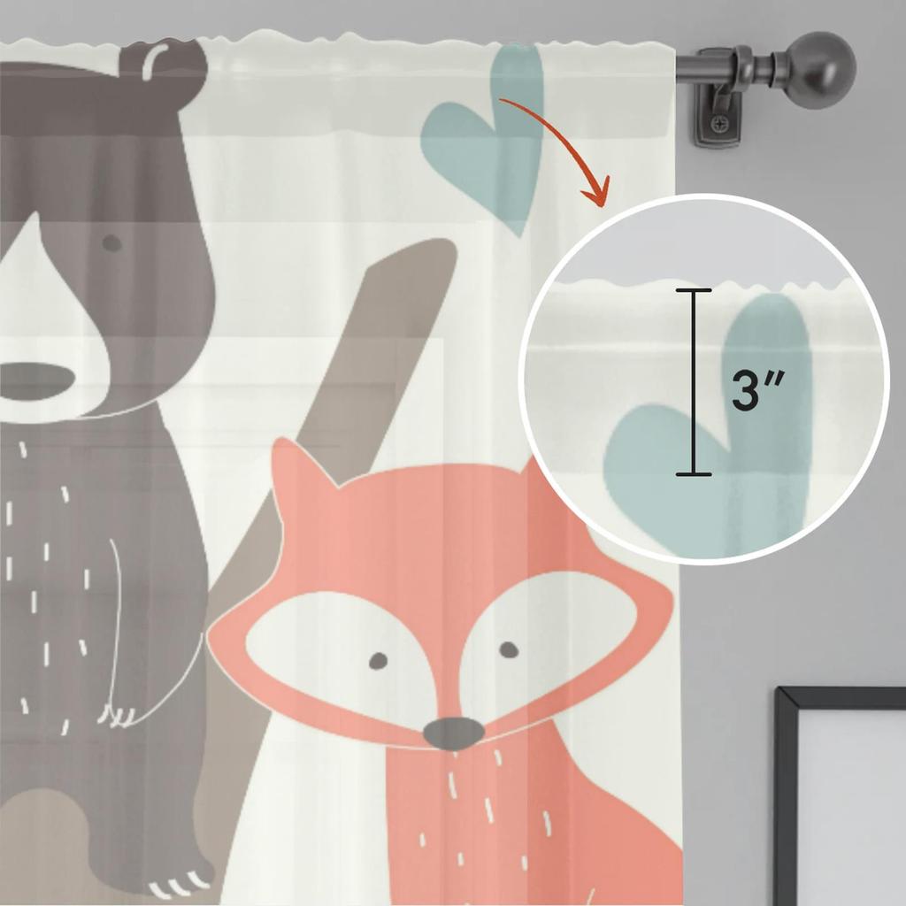 Herdesings Cute Animals Sheer Tulle Curtains Chiffon Drapes 2 Panels Window Curtains for Living Room Bedroom Kitchen Decoration