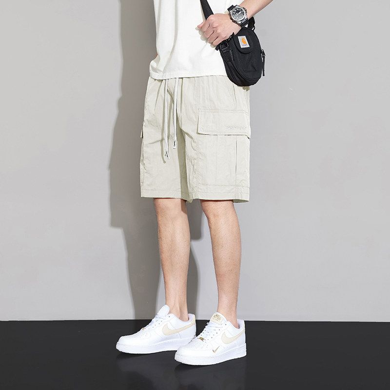 Men's Summer Loose-Fitting Beach Cargo Shorts with Large Pockets, Ice Silk Sports Shorts, Five-Point Pants