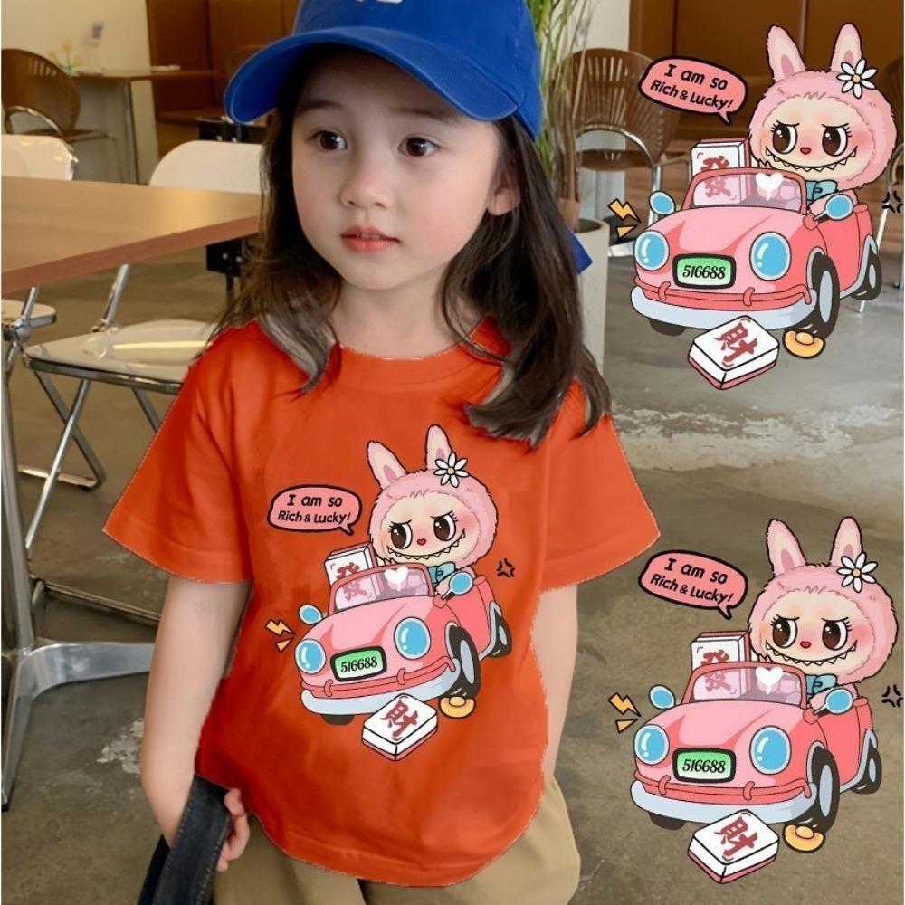 2025 Hot Sale Labubu Pop Mart T-shirt Men and Women with the Same Cute Printed Top Children's Cartoon Short-sleeved 100-160cm