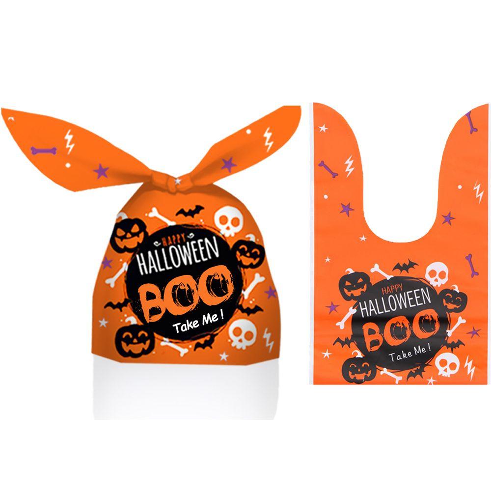 50Pcs Bat Pumpkin Halloween Decoration Cookie Bag Rabbit Ear Halloween Candy Bags Baking Packaging