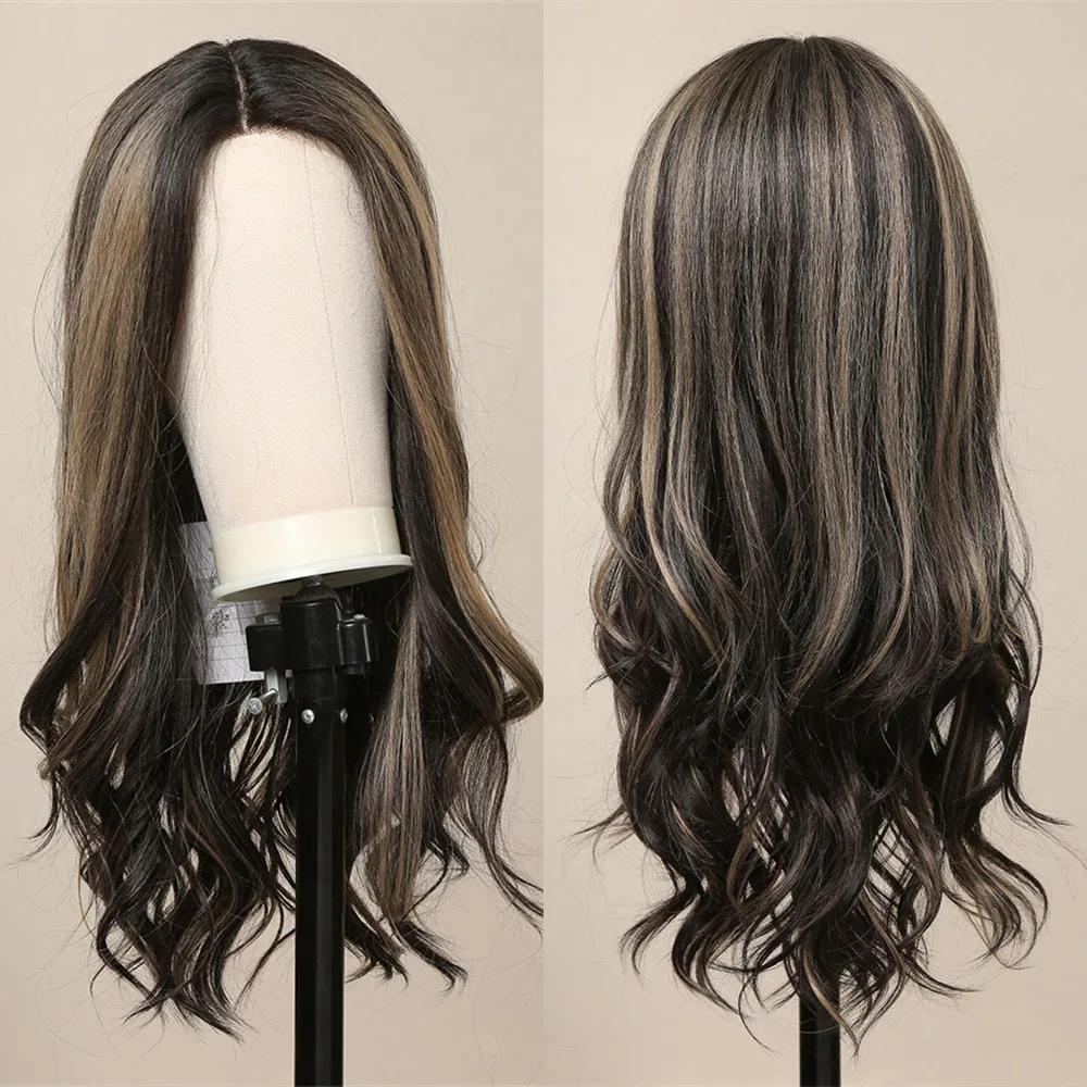 ALAN EATON Черные волнистые кружевные передние парики для женщин, длинные смешанные синтетические кружевные волосы, парик с натуральной линией роста волос, искусственные волосы