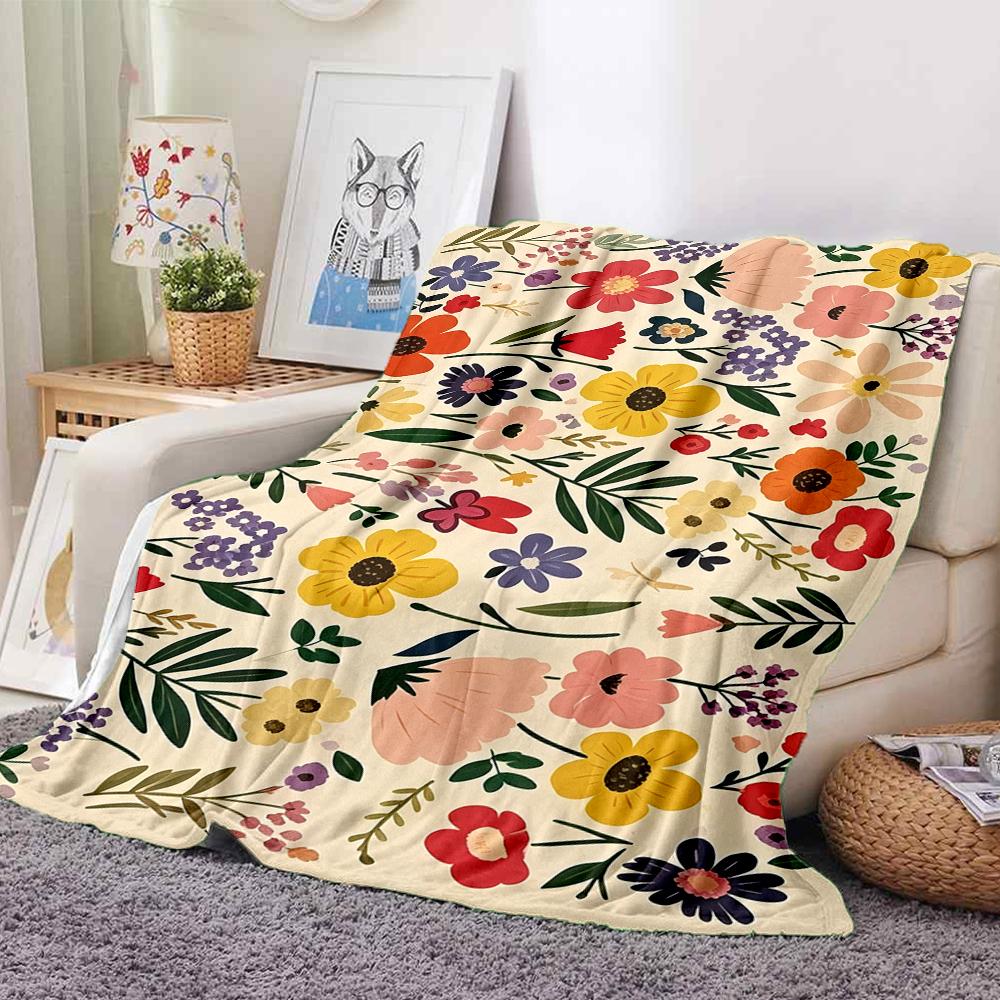 1Pc Floral Garden Celebration Blanket Soft And Comfortable Casual Warm Camping Travel Christmas Halloween Xmas Gift M928239