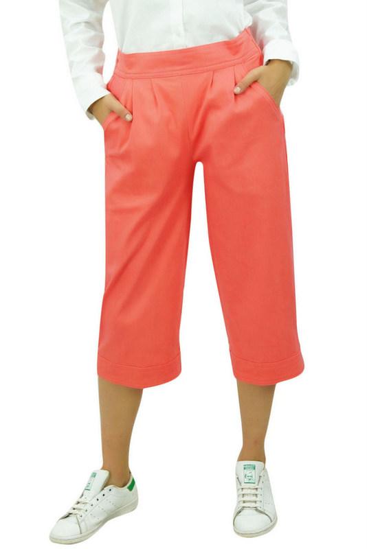 Bimba Жен. повседневные однотонные брюки-капри из хлопка и спандекса с резинкой сзади и карманами Персиковый -