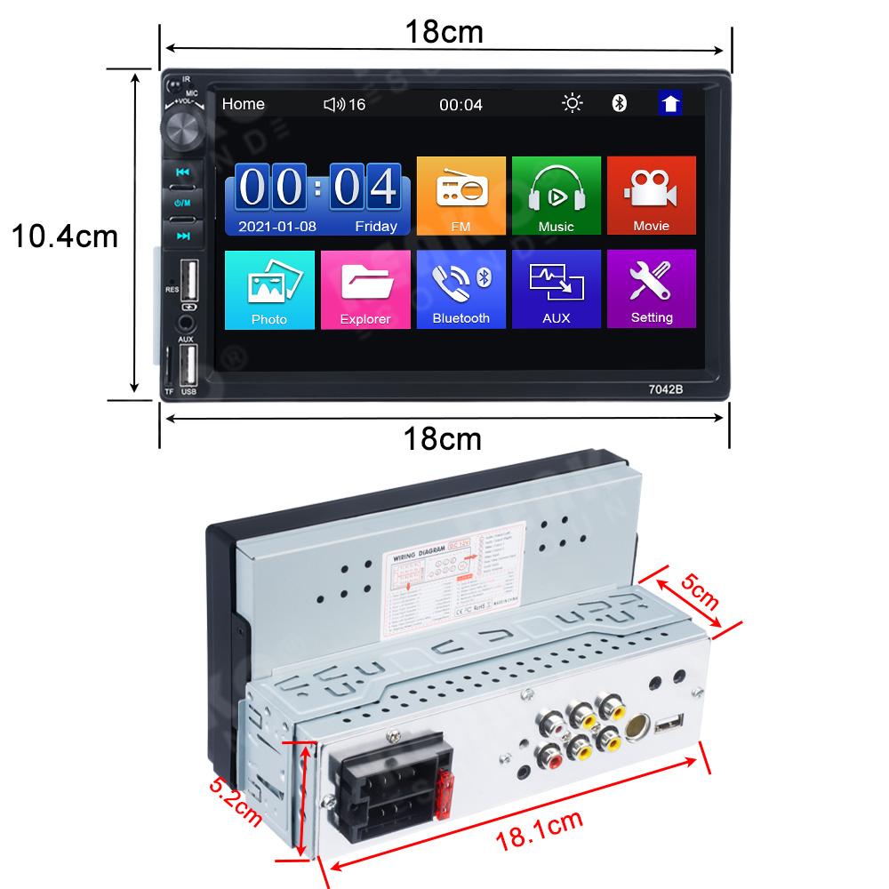 Double 2 Din 7inch Car Stereo Radio MP5 Bluetooth Touch Carplay USB Mirror Link for GPS Bilicar-7042