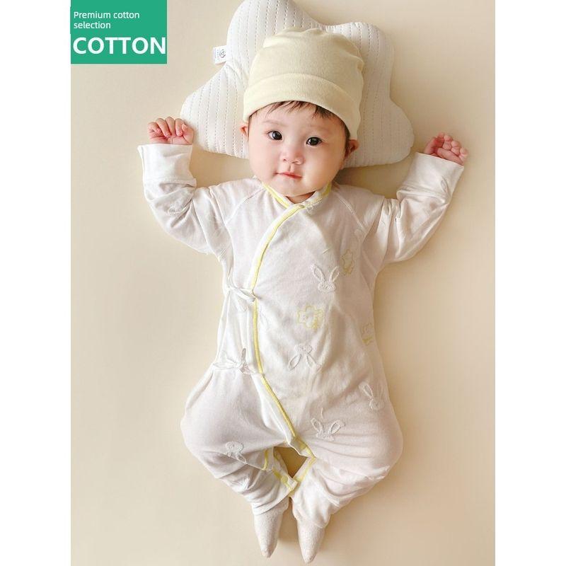 Baby and Maternity Pure Cotton Spring and Autumn Newborn Cross-Front Tie-Up Belly-Protecting Butterfly Romper Long-Sleeve One-Piece Crawling Suit