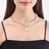 Geometric Imitation Pearl Clavicle Chain Necklace with OT Buckle