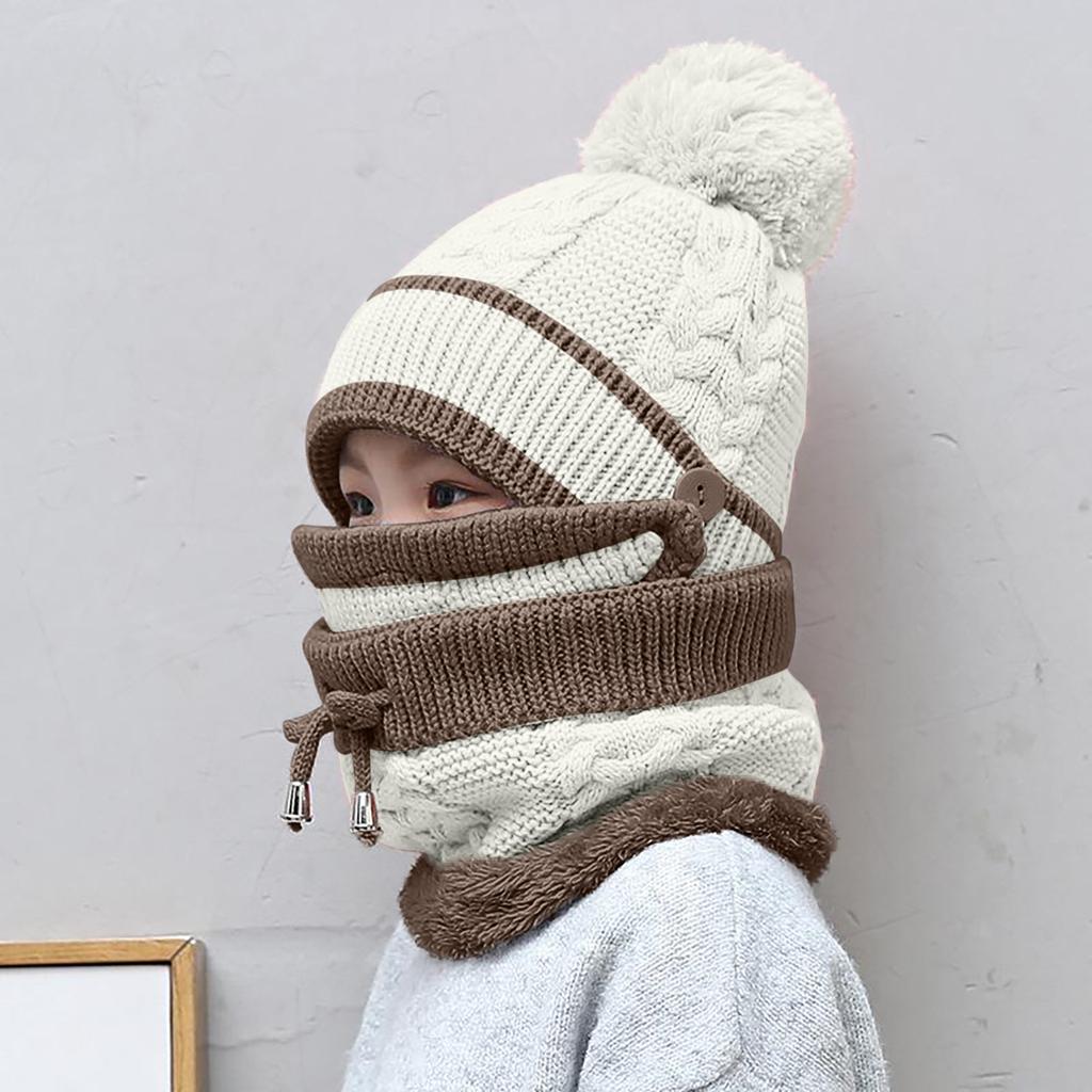 Зимняя детская шапка и бархатный нагрудник из трех частей для прогулок на открытом воздухе, морозостойкая вязаная шерстяная теплая шапка