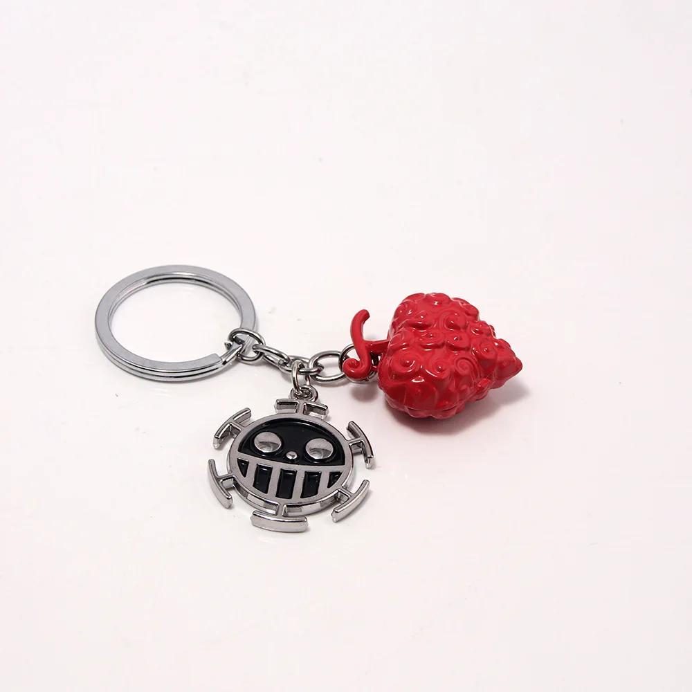 One Piece Metal Keychain Anime Luffy Ace Law Devil Fruit Keyring Creative Pendant Car Key Holder Fashion Decoration Charm Gifts