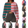 Women's Casual Fashion Sexy Comfortable V-Neck Long Sleeve Striped Graphic Printed Sports Sweatshirt Top