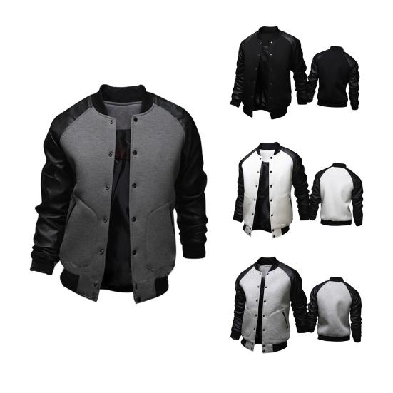 Осенняя мужская университетская куртка с длинным рукавом реглан в цветных блоках, на пуговицах, с карманами, пальто