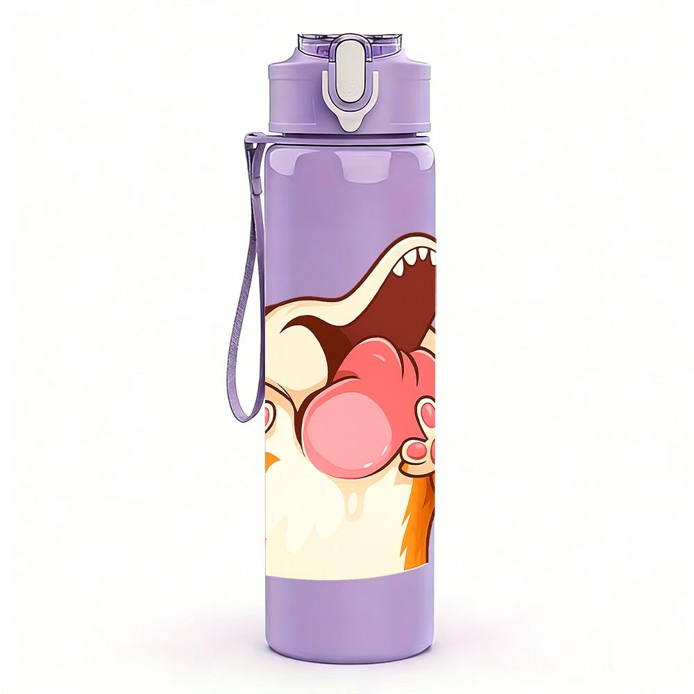 1PC Tongue Out Cow Illustration 750ml Color Plastic Sports Water Bottle Leakproof Flip Straw Lid Suitable for Sports Office Home Use
