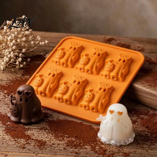 Halloween Party Supplies Ghost Ice Cube Mold, 6 Cavity Silicone Tray, 3D Flexible Mold for Shape Maker, Whisky Cocktails Tray