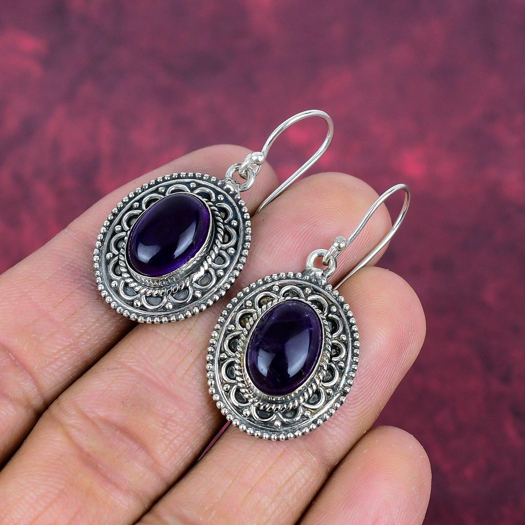 Amethyst Earrings Gemstone Jewelry, 925 Solid Sterling Silver Earrings, Gift For Women Handmade Earrings