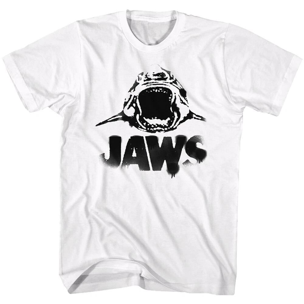 Jaws 70's Thriller Movie Black Spraypaint Logo Open Mouth Shark Men's T Shirt