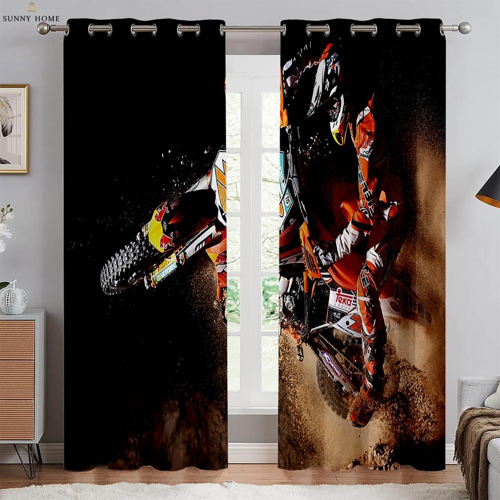 Комплект из 2 штук крутых штор с 3D-принтом для мотоциклетных гонок, для спальни, гостиной, кухни, декоративные шторы для четырех сезонов