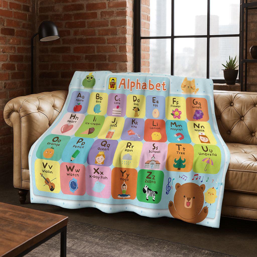 ABC Animal Alphabet Cartoon Early Educatio Children Flannel Blanket,Cozy Soft Throw Blanket for Home Bedroom Bed Sofa Cover