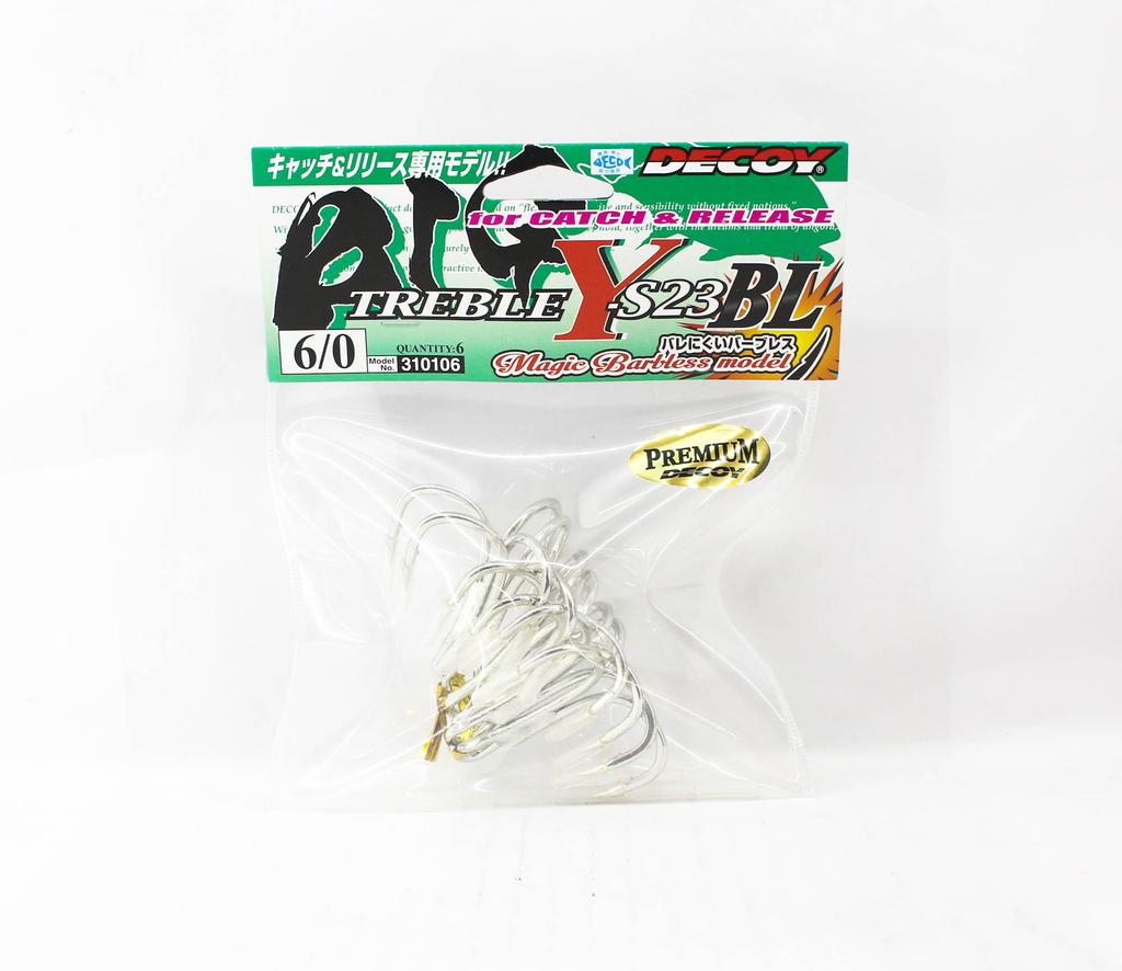 Decoy Y-S23 BL Treble Hook Heavy Duty Barbless Big Size 6/0 (0106)