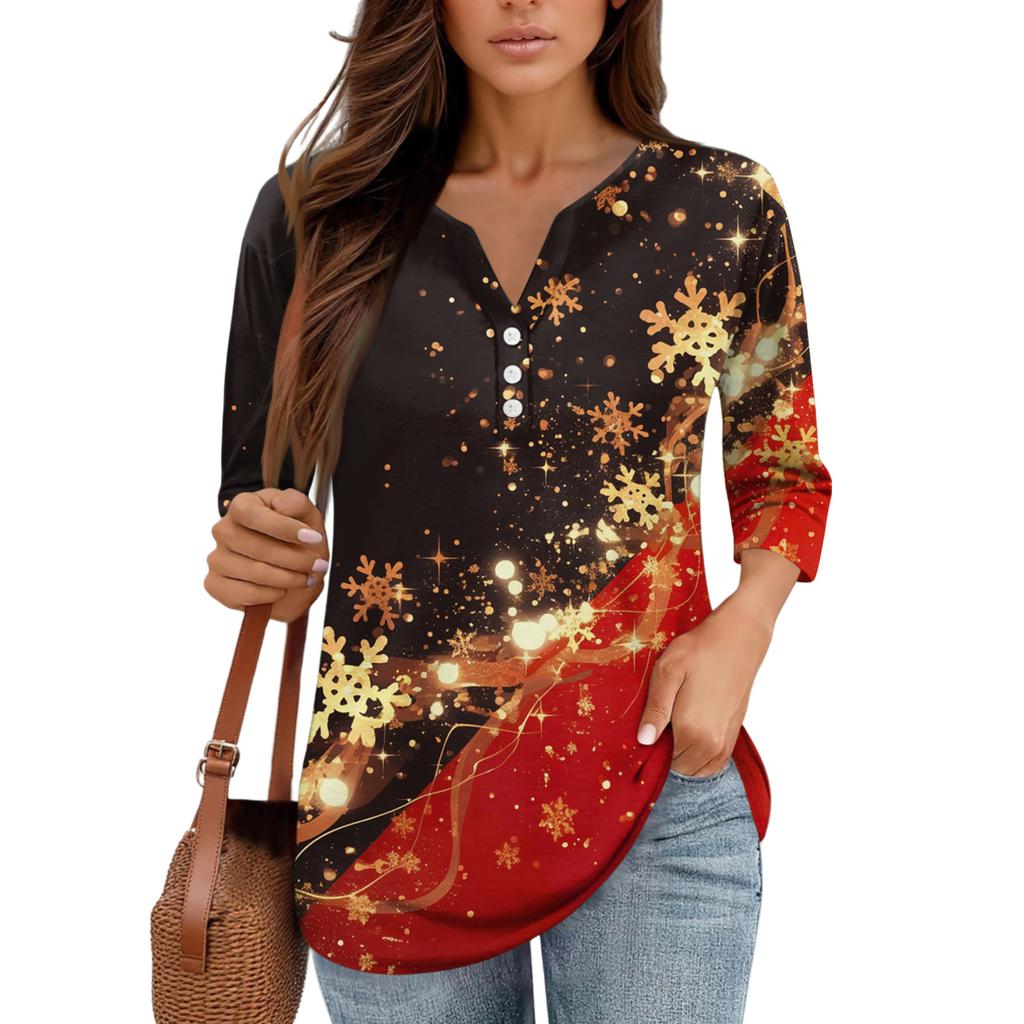 Рубашки с рукавом 3/4 для женщин, футболки с принтом, блузки, повседневные базовые топы больших размеров, пуловеры